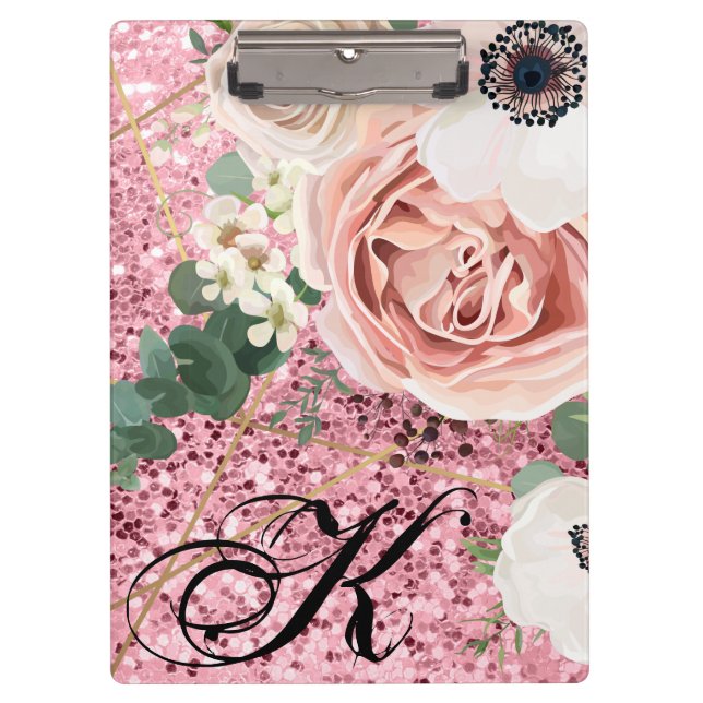 Personalised Clip Board Geometric Garden Rose Glit (Front)