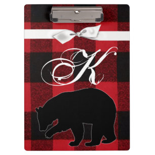 Personalised Clip Board Red Buffalo Plaid Bear Bla