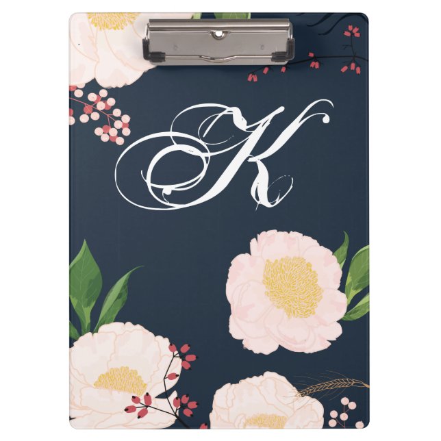 Personalised Clip Board White Floral Flowers on Da (Front)