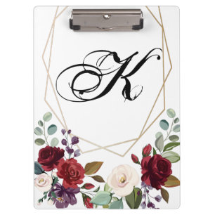 Personalised Clip Board White Roses Gold Geo