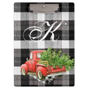 Personalised Clip Board XMAS Truck Buffalo Plaid B