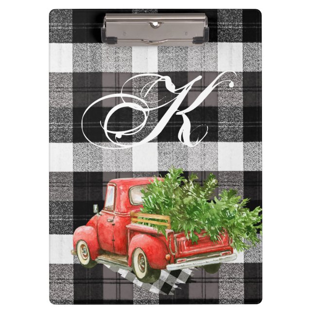 Personalised Clip Board XMAS Truck Buffalo Plaid B (Front)