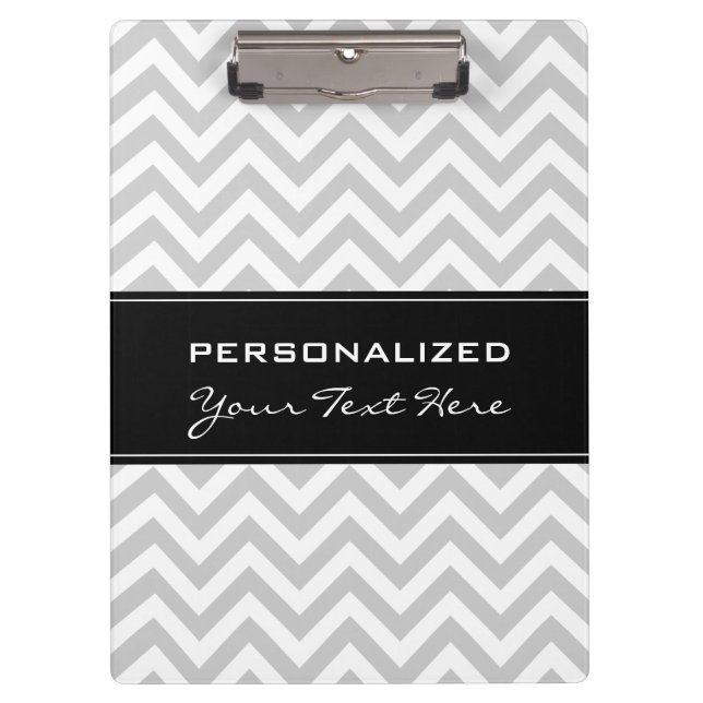 Personalised clipboard | Cool grey chevron pattern (Front)