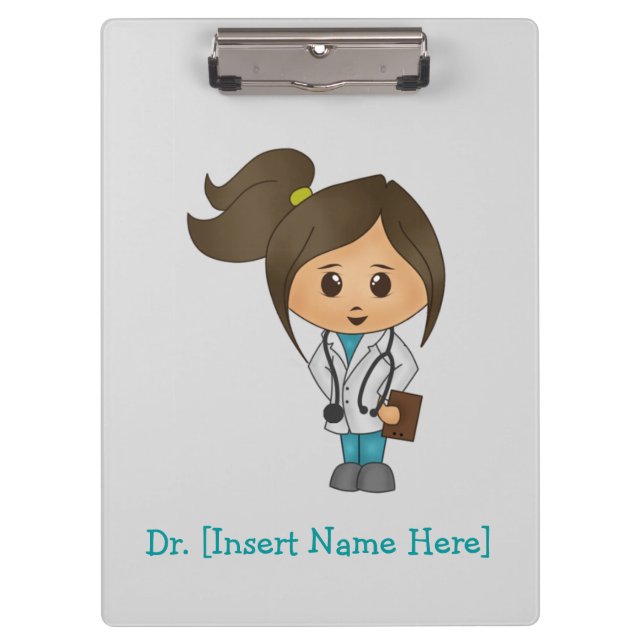 Personalised Clipboard - Female Brunette Doctor (Front)