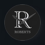 Personalised Clock with Initial and Family Name<br><div class="desc">Stylish Personalised Wall Clock.</div>