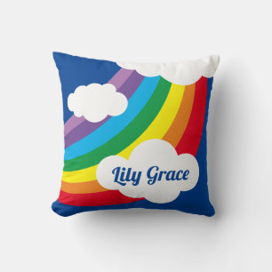 Personalised Cloud, Raindrops & Rainbow Cushion