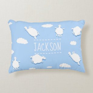 Personalised Clouds and Sheep Pattern Blue Decorative Cushion