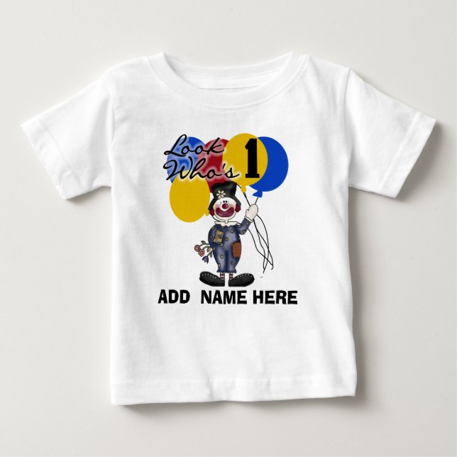 Personalised Clown 1st Birthday  Tshirt (Front)