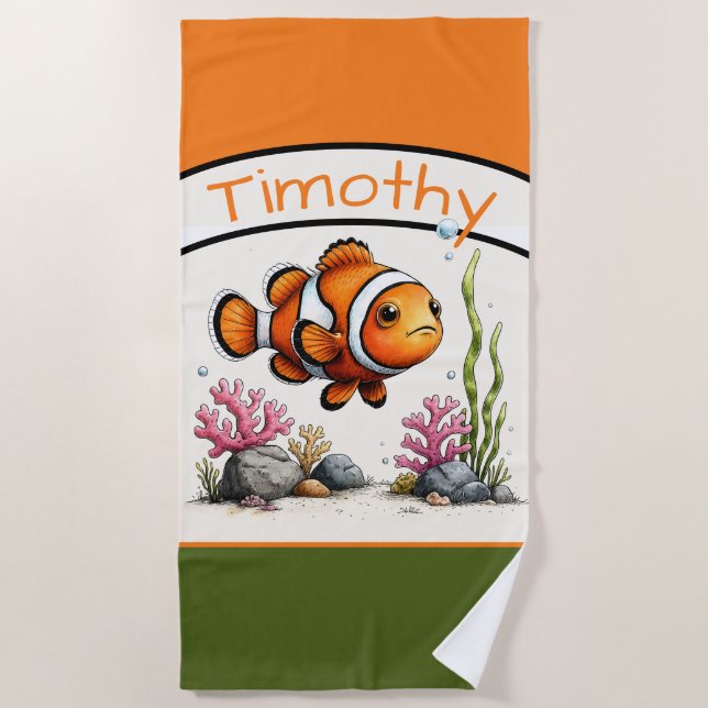 Personalised Clownfish Kids’ Beach Towel (Front)