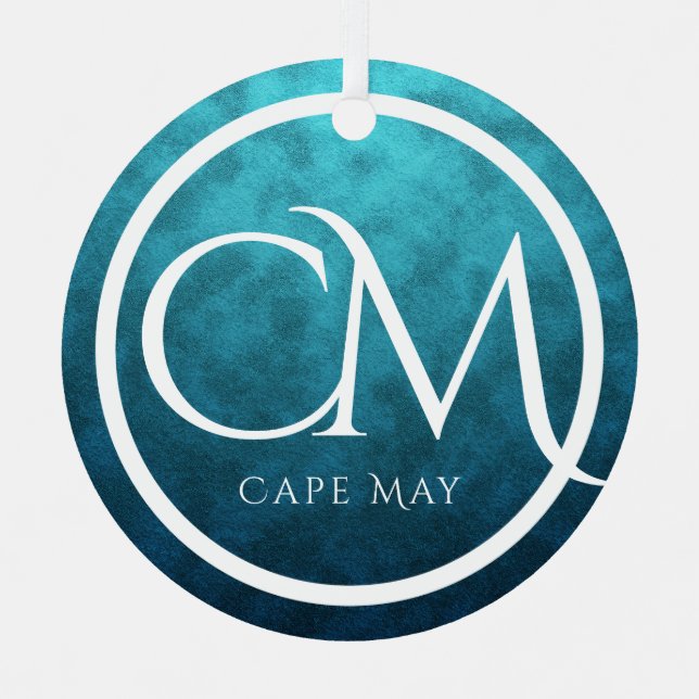 Personalised CM Cape May NJ Beach Christmas Metal Tree Decoration (Front)