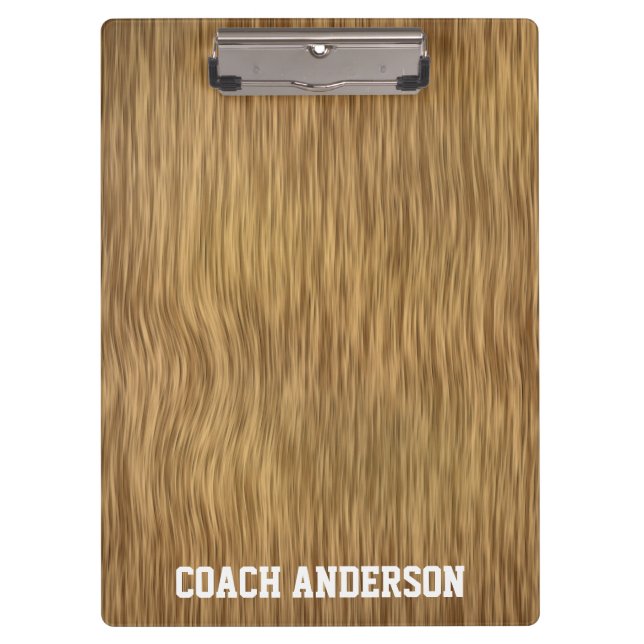 Personalised Coach Clipboard On Faux Wood Backdrop (Front)