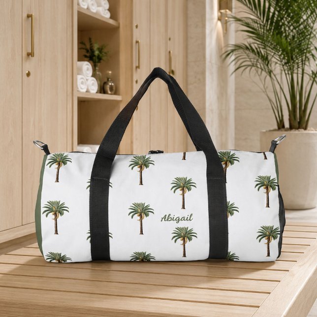 Personalised Coastal Chic Palm Trees with any Name Duffle Bag (Creator Uploaded)