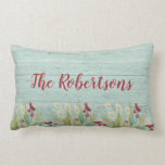 Personalised Coastal Christmas Beach Grass Lumbar Cushion<br><div class="desc">A joyful throw pillow with a border of beach grasses,  berries and a weathered wood background. Personalise it with your name. Fun for your Christmas Beach decor. Designed for you by Blackberry Boulevard.</div>