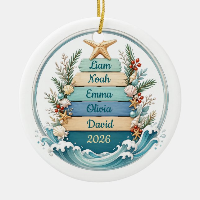 Personalised Coastal Christmas Ornament (Front)