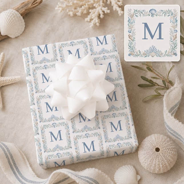 Personalised Coastal Initial Monogram Wrapping Paper Sheet (Coastal Monogram Wrapping Paper)