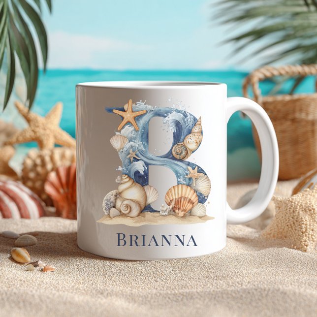 Personalised Coastal Monogram B Initial Beach Coffee Mug (Personalized Coastal Monogram B Initial Beach Coffee Mug)