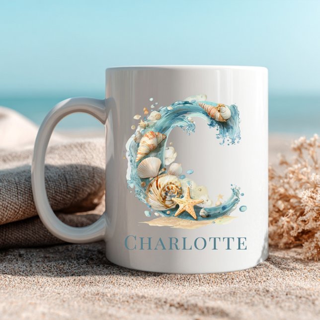 Personalised Coastal Monogram C Initial Beach Coffee Mug (Personalized Coastal Monogram C Initial Beach Coffee Mug)