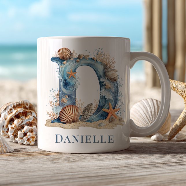 Personalised Coastal Monogram D Initial Beach Coffee Mug (Personalized Coastal Monogram D Initial Beach Coffee Mug)