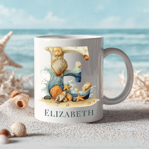 Personalised Coastal Monogram E Initial Beach Coffee Mug