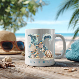Personalised Coastal Monogram K Initial Beach Coffee Mug