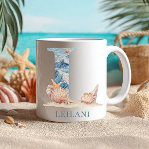 Personalised Coastal Monogram L Initial Beach Coffee Mug