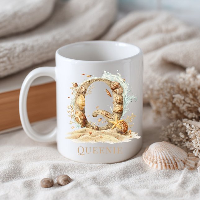 Personalised Coastal Monogram Q Initial Beach Coffee Mug (Personalized Coastal Monogram Q Initial Beach Coffee Mug
)