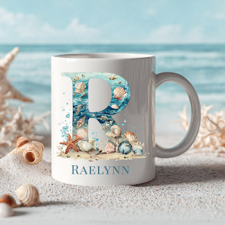 Personalised Coastal Monogram R Initial Beach Coffee Mug