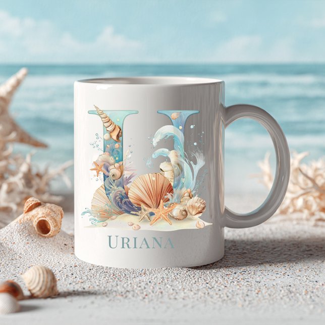 Personalised Coastal Monogram U Initial Beach Coffee Mug (Personalized Coastal Monogram U Initial Beach Coffee Mug)