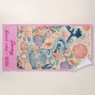 Personalised Coastal Seashell Beach Towel 