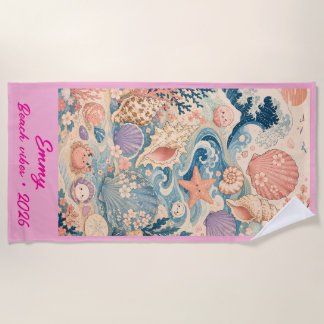 Personalised Coastal Seashell Beach Towel 
