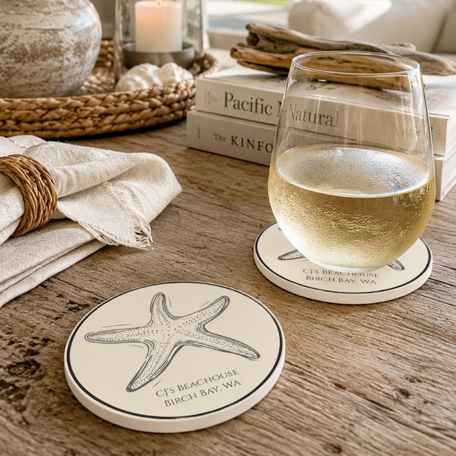 Personalised Coastal Starfish Beach House Coaster (Creator Uploaded)