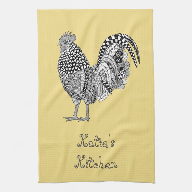 Personalised Cock-a-doodle Rooster Kitchen Towel (Vertical)
