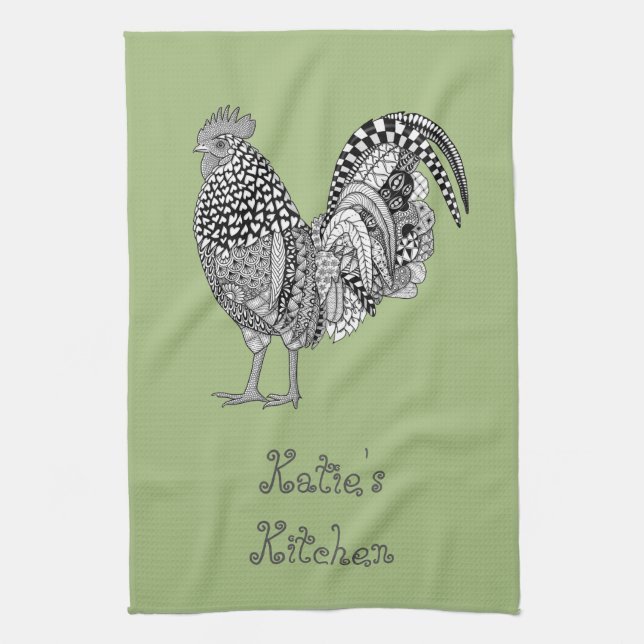 Personalised Cock-a-doodle Rooster Kitchen Towel (Vertical)
