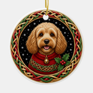 Personalised Cockapoo Celtic Knot Christmas Ceramic Tree Decoration