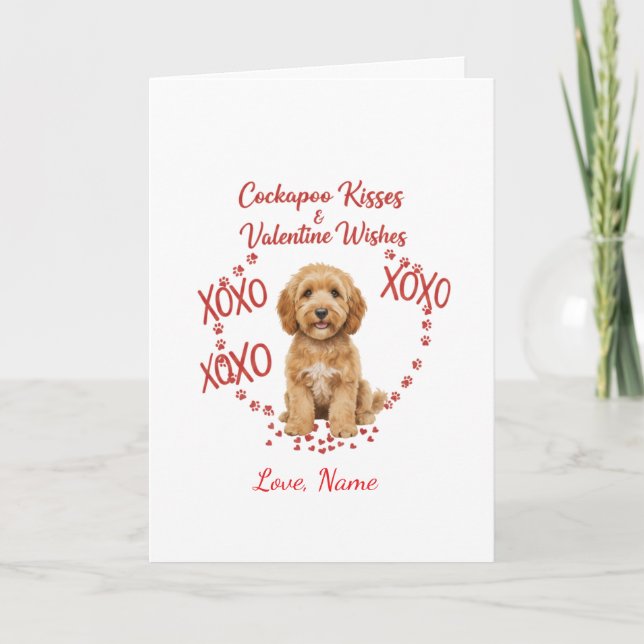 Personalised Cockapoo Kisses Valentine Wishes Card (Front)