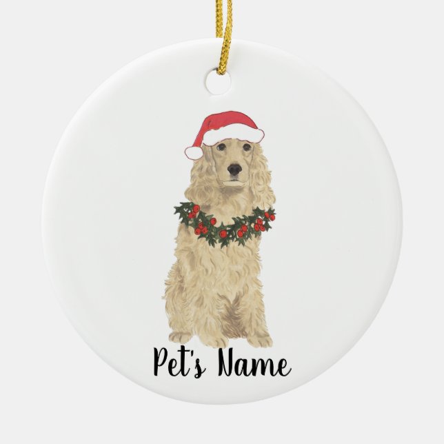 Personalised Cocker Spaniel (Blonde Tan Golden) Ceramic Tree Decoration (Front)