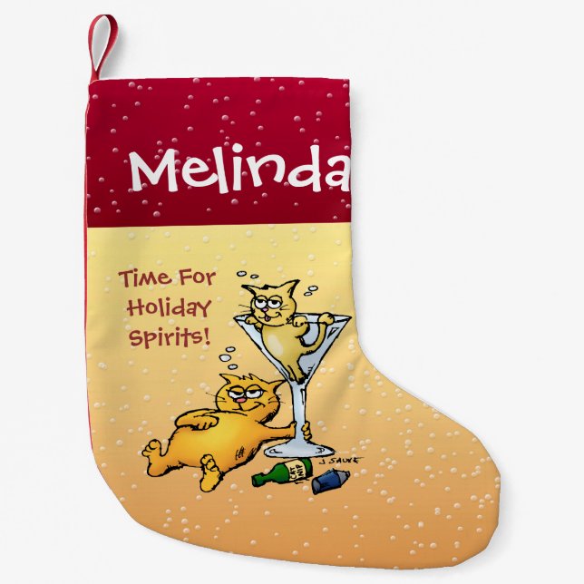 Personalised Cocktails and Kittens Holiday Spirits Small Christmas Stocking (Front)