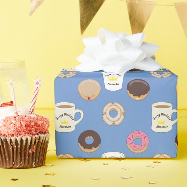 Personalised Coffee and Doughnuts Wrapping Paper (Birthday Party)