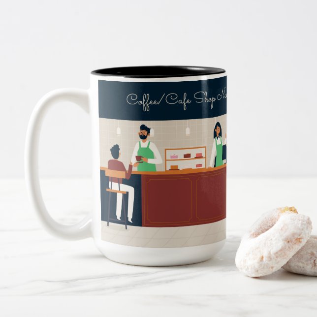 Personalised Coffee Cafe Shop Two-Tone Coffee Mug (With Donut)
