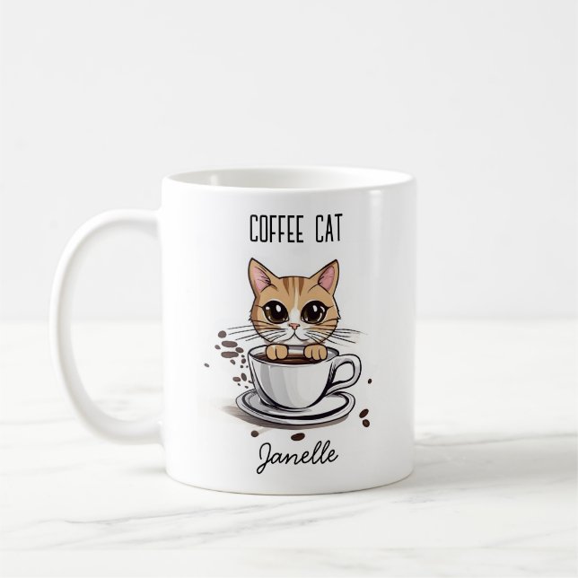 Personalised Coffee Cat Design Mug (Left)