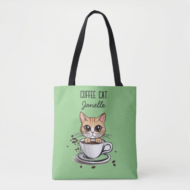 Personalised Coffee Cat Design Tote Bag (Front)