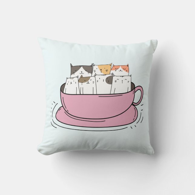 Personalised Coffee Cats Cushion (Front)