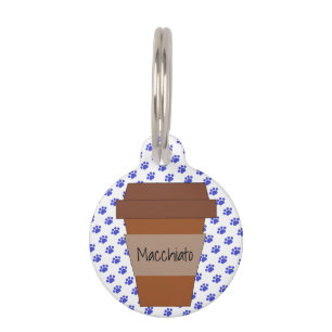 Personalised Coffee Cup on Blue Paw Prints Pet Tag
