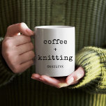 Personalised Coffee Knitting Editable Text Knitter Coffee Mug<br><div class="desc">For knitters who need their coffee to stay creative, this customisable coffee mug is the perfect match! Featuring a fun knitting quote, this mug can be personalised with your name and a special message, making it a thoughtful gift for the knitting enthusiast in your life. Whether you’re sipping coffee while...</div>