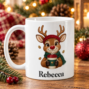 Personalised Coffee Lover Reindeer Christmas Mug