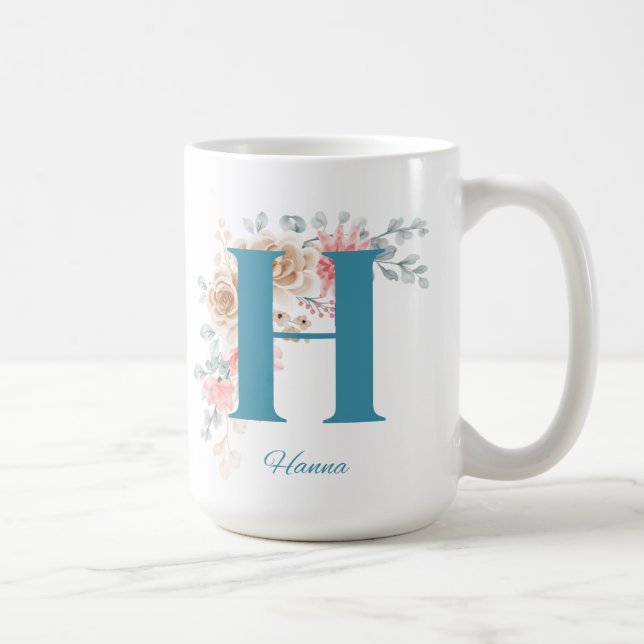 Personalised Coffee Mug with Name & Alphabet H (Right)