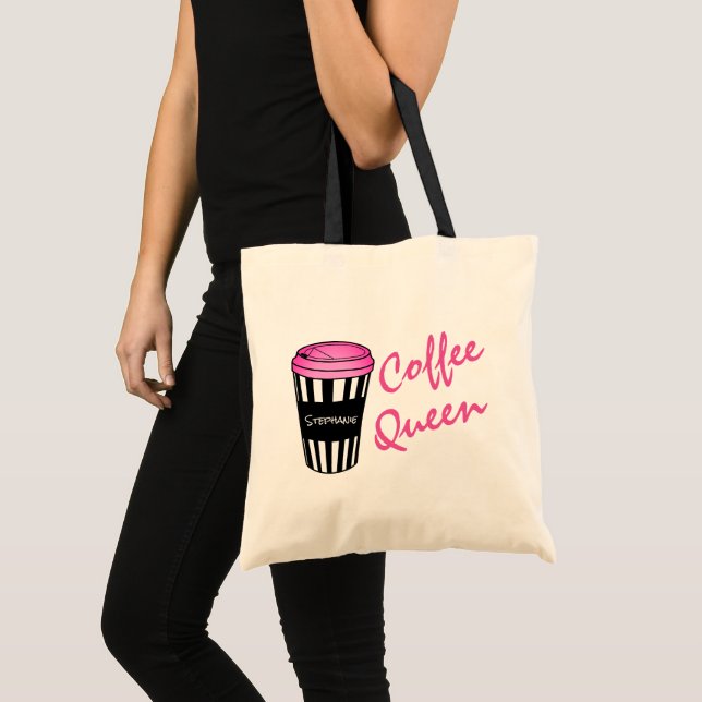 Personalised Coffee Queen Striped Cup Tote (Front (Product))