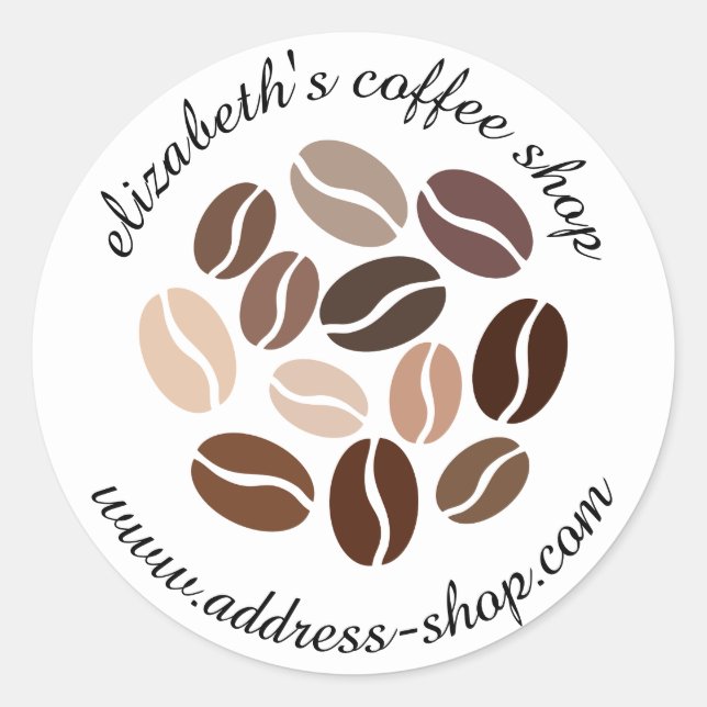 Personalised coffee shop classic round sticker (Front)