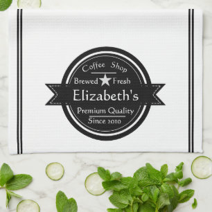 Personalised coffee shop logo  tea towel