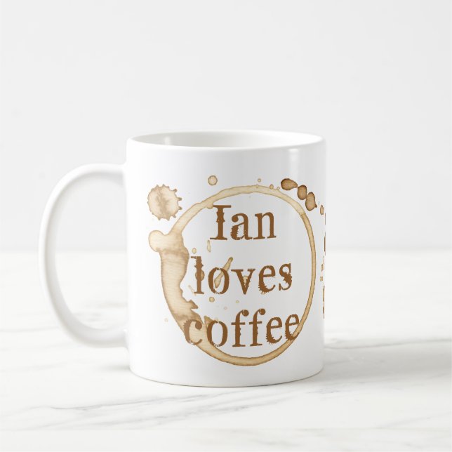 Personalised Coffee Stains Grunge Text Fun Mug (Left)